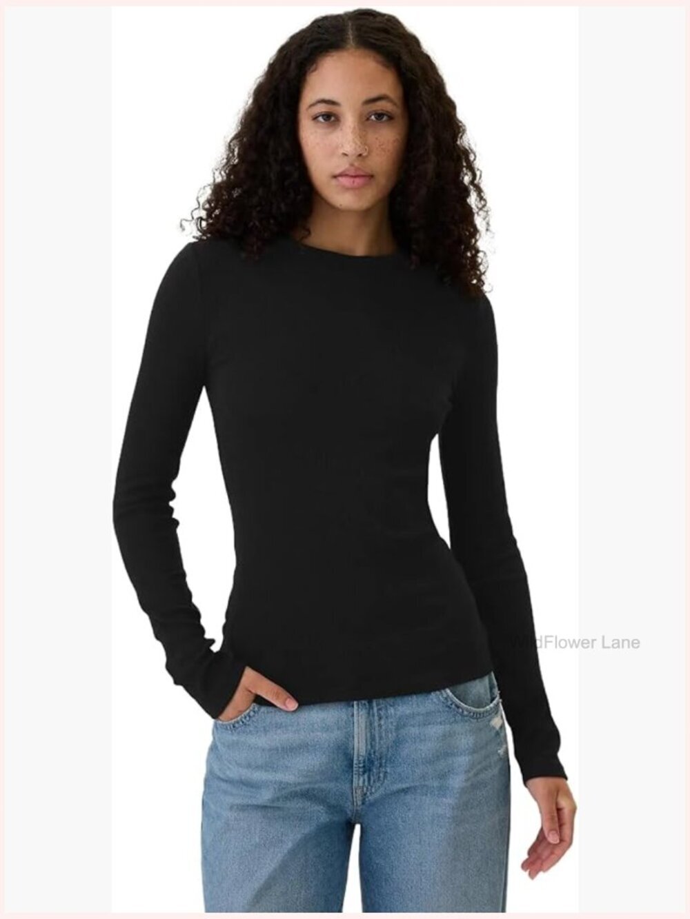 Long Sleeve Ribbed Crew Neck T-Shirt - Modal Cotton Blend